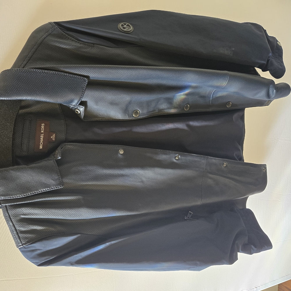 Michael Kors Blue Lightweight Jacket with Smooth Material and Ribbed Collar